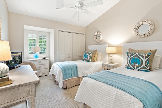 8979 W Heron Walk Dr Unit 8979, Miramar Beach, FL 32550 - carpeted bedroom with a closet, lofted ceiling, and a ceiling fan
