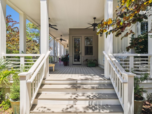 16 Beachberry Ln, Santa Rosa Beach, FL 32459 - porch with ceiling fan and stairs