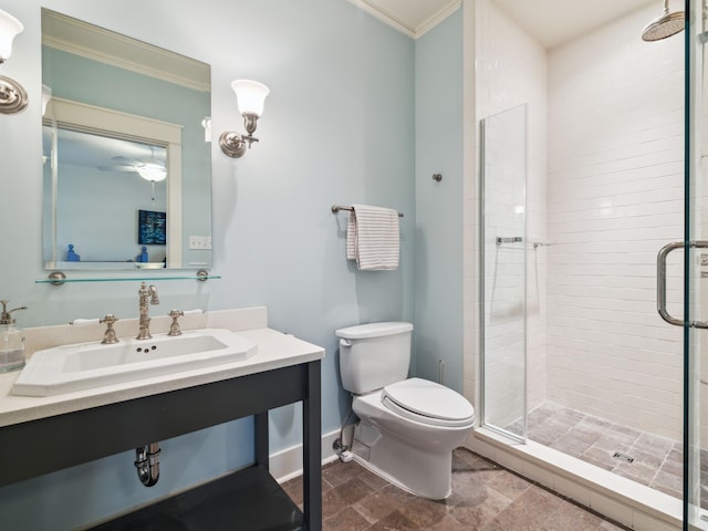 16 Beachberry Ln, Santa Rosa Beach, FL 32459 - full bathroom with a shower stall, ornamental molding, and stone finish flooring