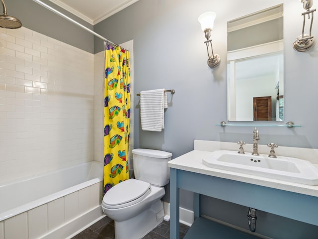16 Beachberry Ln, Santa Rosa Beach, FL 32459 - full bathroom featuring shower / bath combo, ornamental molding, tile patterned floors, and vanity