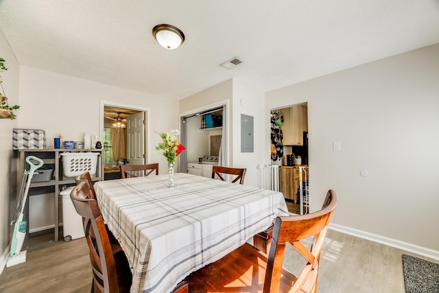 965 B St, Crestview, FL 32536 - dining space with electric panel, light wood-type flooring, washer and clothes dryer, and radiator heating unit