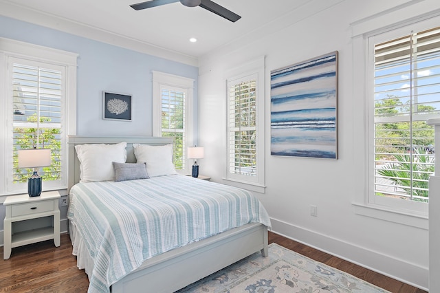 257 Matts Way, Santa Rosa Beach, FL 32459 - bedroom featuring wood finished floors, crown molding, a ceiling fan, and recessed lighting