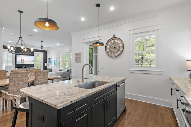 257 Matts Way, Santa Rosa Beach, FL 32459 - kitchen featuring dark cabinetry, healthy amount of natural light, dark wood finished floors, and recessed lighting
