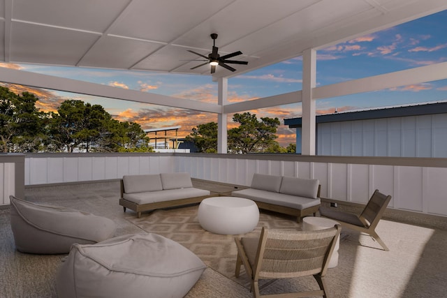 34 W Majestic Palm Dr, Inlet Beach, FL 32461 - patio terrace at dusk featuring outdoor lounge area, a patio area, and a ceiling fan