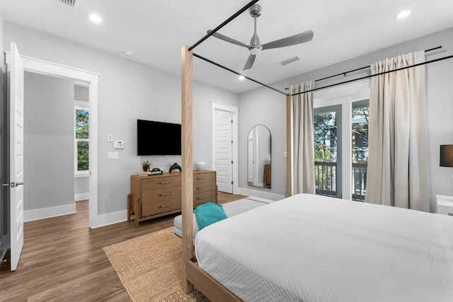 34 W Majestic Palm Dr, Inlet Beach, FL 32461 - bedroom featuring multiple windows, wood finished floors, recessed lighting, and a ceiling fan