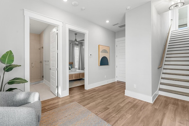 34 W Majestic Palm Dr, Inlet Beach, FL 32461 - interior space with stairs, light wood-type flooring, and recessed lighting