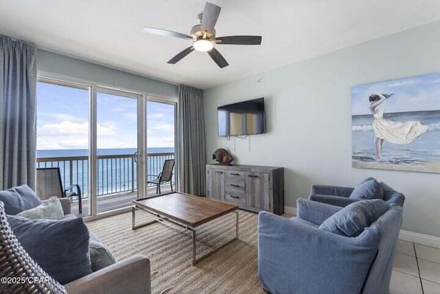 15817 Front Beach Rd # 706, Panama City Beach, FL 32413 - living area featuring a ceiling fan and tile patterned floors