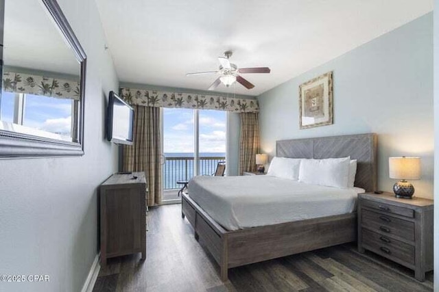 15817 Front Beach Rd # 706, Panama City Beach, FL 32413 - bedroom featuring wood finished floors, access to exterior, and a ceiling fan