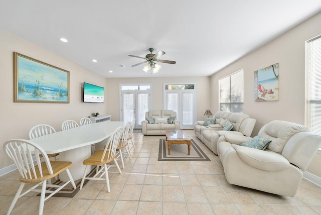 94 Terra Cotta Way, Destin, FL 32541 - living room featuring recessed lighting, a ceiling fan, and light tile patterned floors