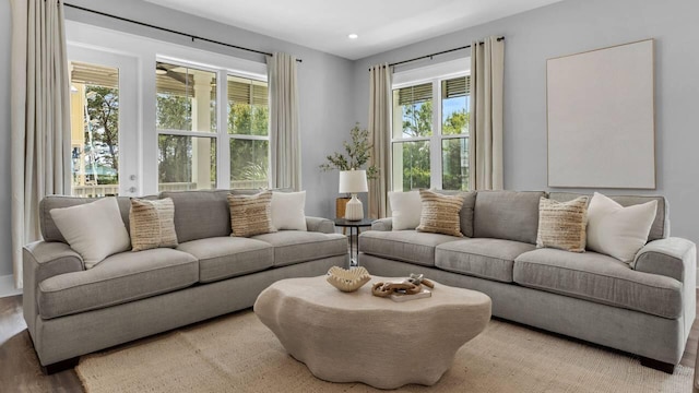 28 W Queen Palm Dr, Inlet Beach, FL 32461 - living area featuring wood finished floors and recessed lighting
