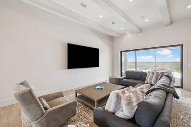 31 Driftwood Ct, Santa Rosa Beach, FL 32459 - living area with beam ceiling and recessed lighting