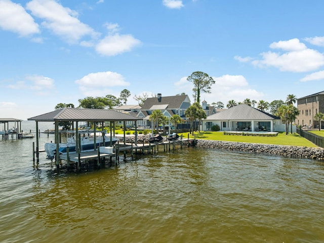 31 Driftwood Ct, Santa Rosa Beach, FL 32459 - dock area with boat lift, a water view, and a lawn