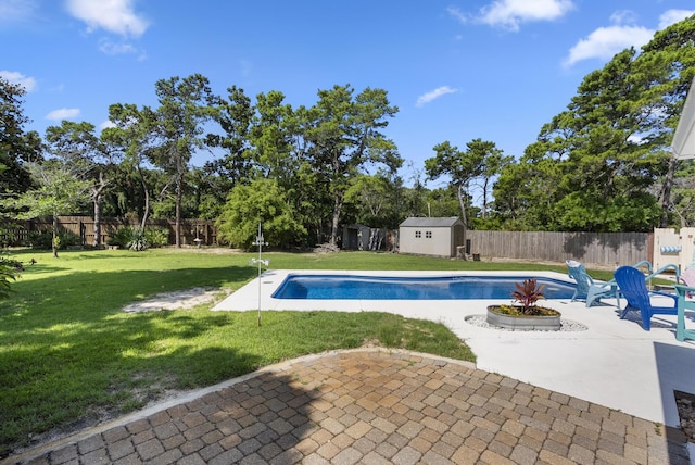497 Walton Way, Miramar Beach, FL 32550 - view of pool with a storage unit, a patio area, a fenced backyard, and view of scattered trees