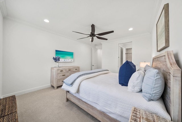 8324 Fins Up Ct, Panama City Beach, FL 32413 - carpeted bedroom with ornamental molding, recessed lighting, and ceiling fan