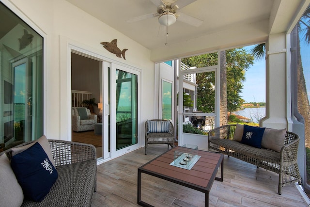 961 Northshore Dr, Miramar Beach, FL 32550 - sunroom with a ceiling fan and an outdoor hangout area