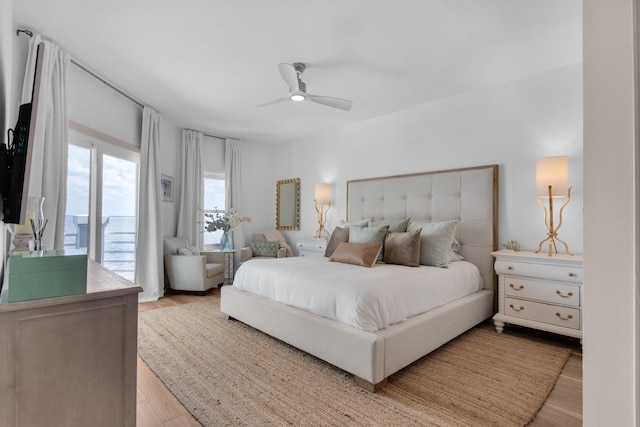 961 Northshore Dr, Miramar Beach, FL 32550 - bedroom with access to outside, light wood-type flooring, and ceiling fan