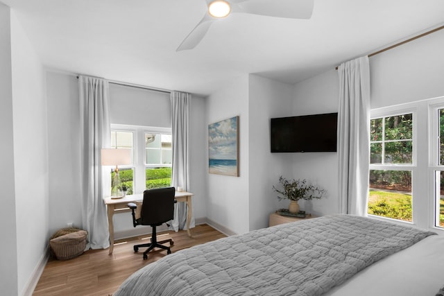 961 Northshore Dr, Miramar Beach, FL 32550 - bedroom with multiple windows, wood finished floors, ceiling fan, and a desk
