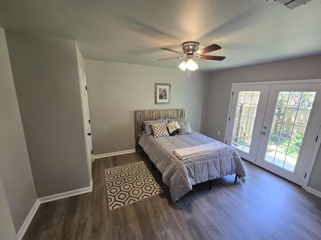 726 Clark Dr, Fort Walton Beach, FL 32547 - bedroom featuring french doors, access to outside, wood finished floors, and a ceiling fan