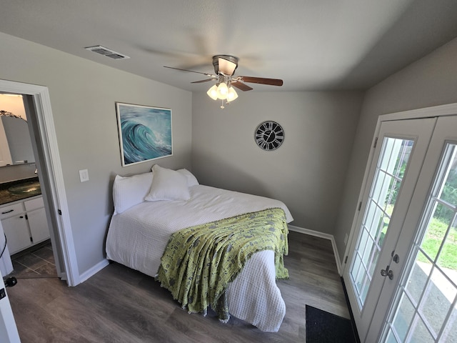 726 Clark Dr, Fort Walton Beach, FL 32547 - bedroom featuring dark wood-style flooring, ceiling fan, and access to outside
