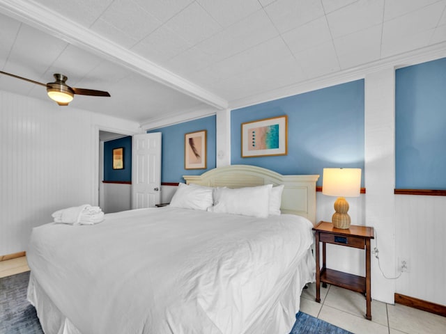 92 Tarpon St, Destin, FL 32541 - tiled bedroom with ceiling fan and beam ceiling