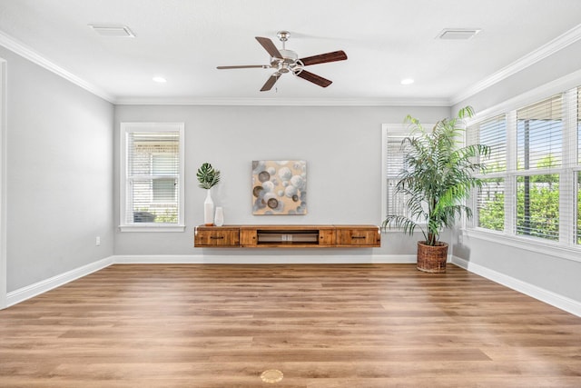 129 Meadow Lake Dr, Freeport, FL 32439 - sitting room with healthy amount of natural light, light wood-style flooring, a ceiling fan, ornamental molding, and recessed lighting