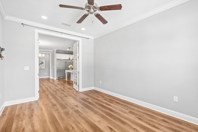 129 Meadow Lake Dr, Freeport, FL 32439 - unfurnished room with ornamental molding, recessed lighting, light wood-style floors, and ceiling fan