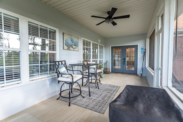 180 Gulf Pines Ct, Freeport, FL 32439 - sunroom / solarium featuring french doors, ceiling fan, and wood finished floors