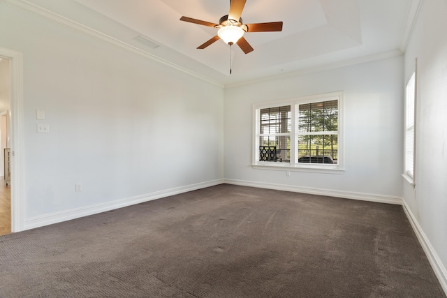 180 Gulf Pines Ct, Freeport, FL 32439 - unfurnished room featuring dark colored carpet, a raised ceiling, a ceiling fan, and ornamental molding