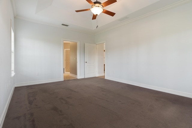 180 Gulf Pines Ct, Freeport, FL 32439 - unfurnished room with ornamental molding, ceiling fan, carpet flooring, and a tray ceiling