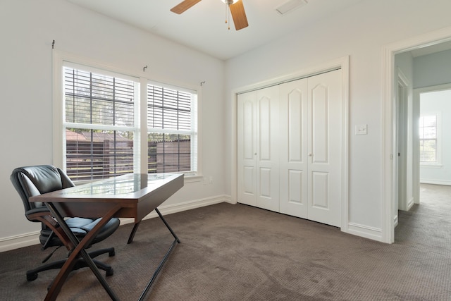 180 Gulf Pines Ct, Freeport, FL 32439 - office with dark carpet and ceiling fan