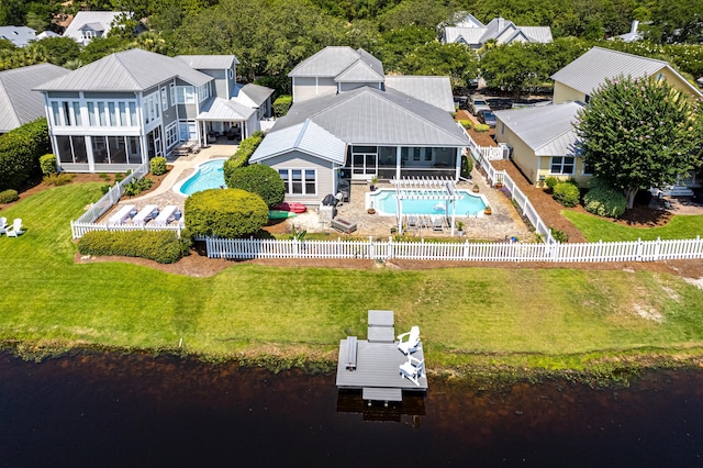 2077 Olde Towne Ave, Miramar Beach, FL 32550 - aerial perspective of suburban area with a pool area and a nearby body of water