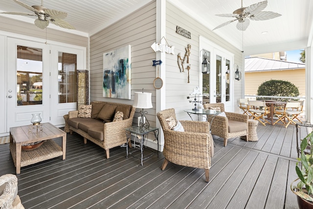 2077 Olde Towne Ave, Miramar Beach, FL 32550 - wooden terrace featuring french doors, a ceiling fan, and an outdoor living space