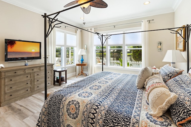 2077 Olde Towne Ave, Miramar Beach, FL 32550 - bedroom featuring crown molding, wood finished floors, recessed lighting, and a ceiling fan