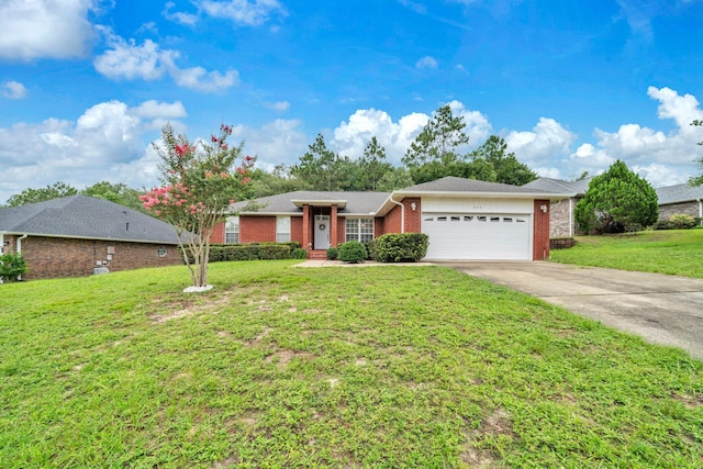 653 Territory Ln, Crestview, FL 32536 - single story home with an attached garage, concrete driveway, a front yard, and brick siding