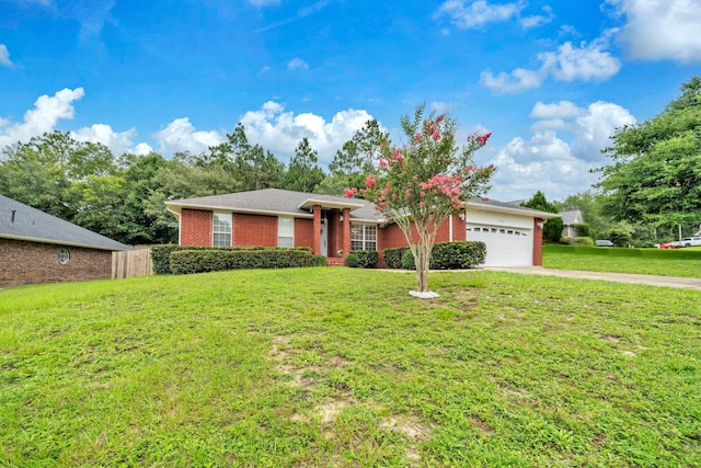 653 Territory Ln, Crestview, FL 32536 - view of front of house featuring a garage, driveway, a front lawn, and brick siding