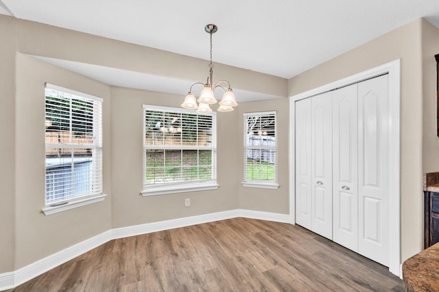 653 Territory Ln, Crestview, FL 32536 - unfurnished dining area featuring wood finished floors, a chandelier, and plenty of natural light