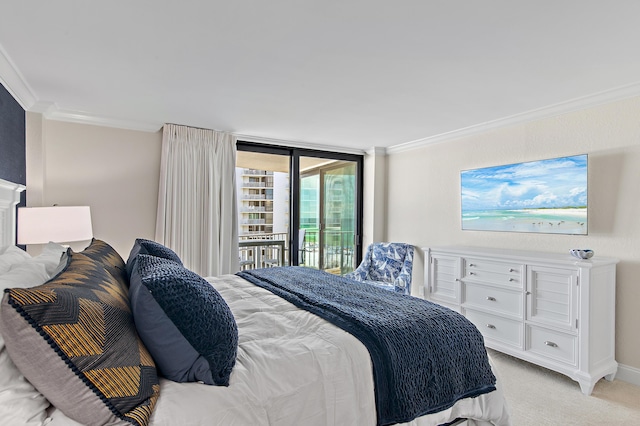 114 Mainsail Dr Unit 143, Miramar Beach, FL 32550 - bedroom with crown molding, access to exterior, and light carpet