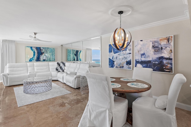 114 Mainsail Dr Unit 143, Miramar Beach, FL 32550 - dining space with a chandelier, ceiling fan, and ornamental molding