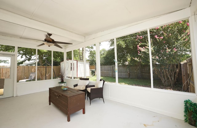 52 NE Iowa Dr, Fort Walton Beach, FL 32548 - sunroom featuring plenty of natural light, ceiling fan, outdoor lounge area, and beam ceiling
