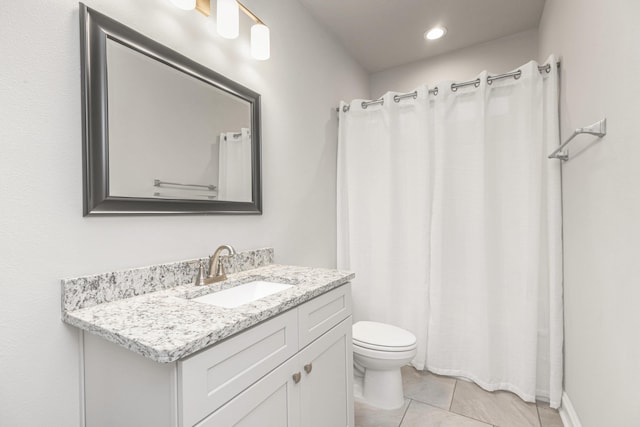 1922 Frontera St, Navarre, FL 32566 - bathroom with vanity, tile patterned flooring, recessed lighting, and curtained shower