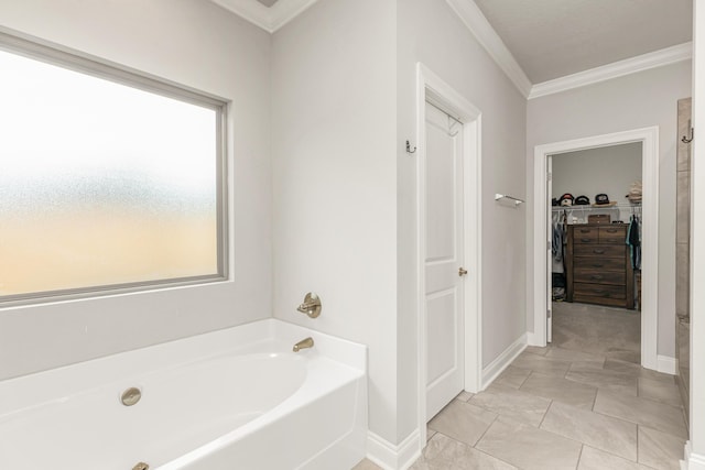 1922 Frontera St, Navarre, FL 32566 - full bathroom featuring a bath, a walk in closet, and crown molding