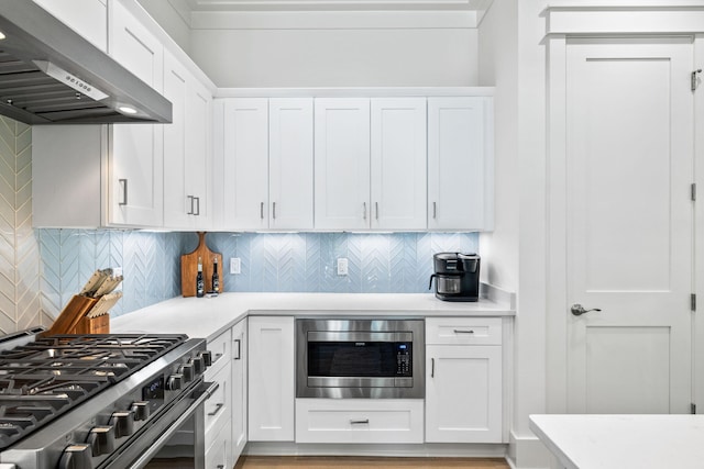213 Spotted Dolphin Rd, Santa Rosa Beach, FL 32459 - kitchen with stainless steel appliances, exhaust hood, light countertops, and decorative backsplash