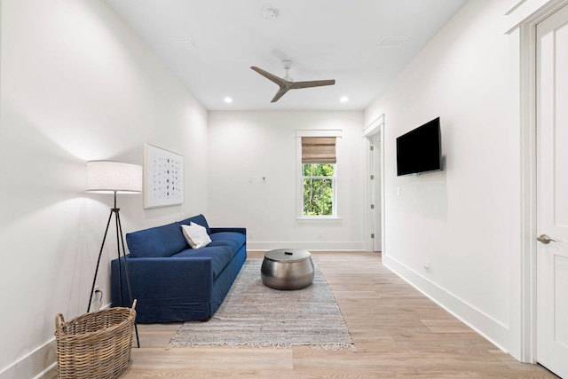 213 Spotted Dolphin Rd, Santa Rosa Beach, FL 32459 - living area with ceiling fan, light wood finished floors, and recessed lighting