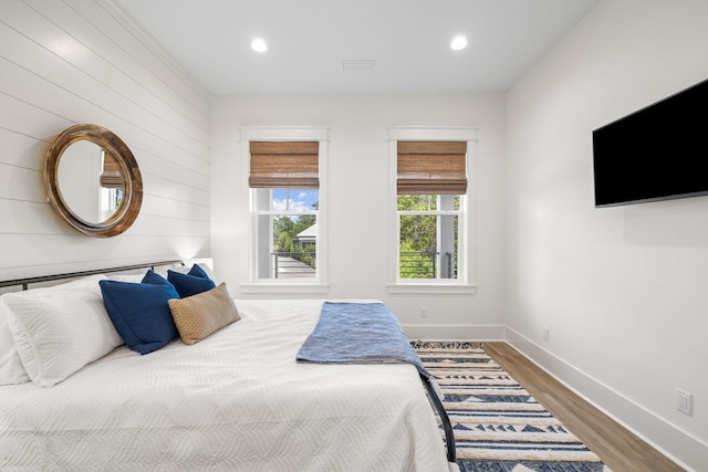 213 Spotted Dolphin Rd, Santa Rosa Beach, FL 32459 - bedroom featuring wood finished floors, recessed lighting, and wooden walls