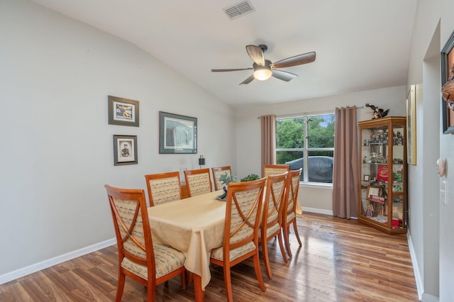 337 Peggy Dr, Crestview, FL 32536 - dining space with lofted ceiling, wood finished floors, and ceiling fan