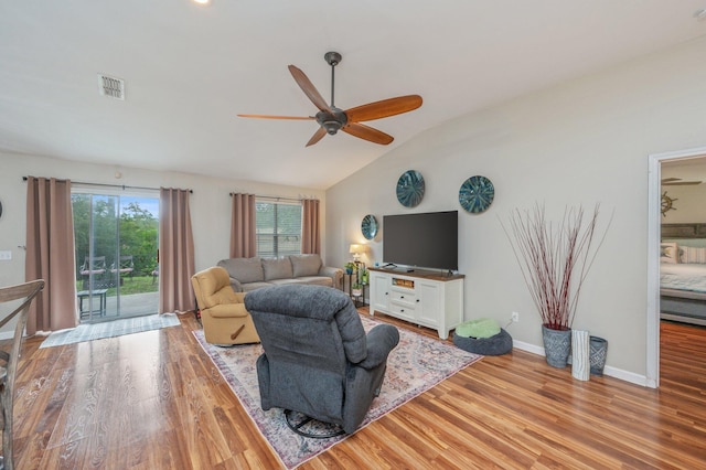 337 Peggy Dr, Crestview, FL 32536 - living room with light wood-style flooring, ceiling fan, and lofted ceiling
