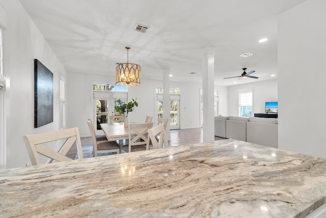 69 Lake Pointe Dr, Santa Rosa Beach, FL 32459 - dining space featuring french doors, ceiling fan, recessed lighting, and a chandelier