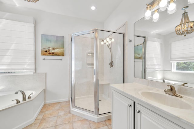 69 Lake Pointe Dr, Santa Rosa Beach, FL 32459 - full bathroom featuring a shower stall, a bath, vanity, and recessed lighting
