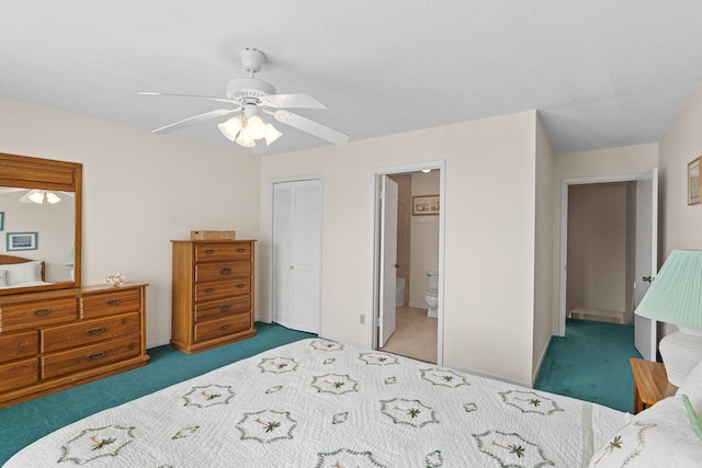 3705 E Old Highway 98 # 6, Destin, FL 32541 - bedroom with carpet, a closet, ensuite bathroom, and ceiling fan