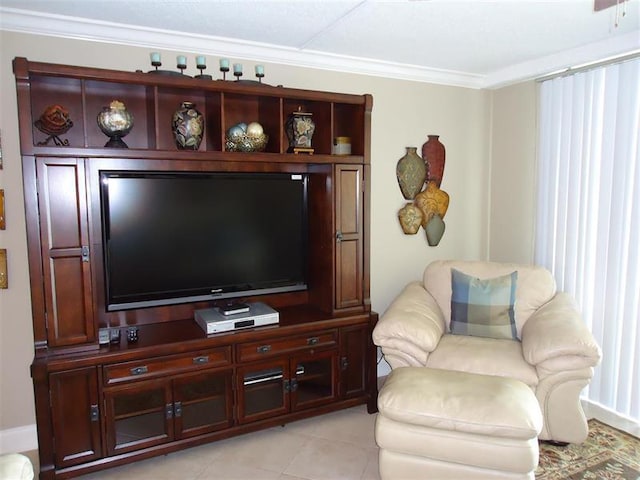 291 Scenic Gulf Dr Unit 1401, Miramar Beach, FL 32550 - living room with crown molding and light tile patterned floors
